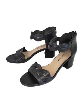 Via Spiga Black Leather Sandal Chunky Twisted Strap Block Heel Shoes Women's 6.5